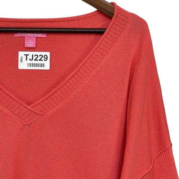 Woman Within Pullover Sweater Women Size 4X Orange Pink Knit V Neck Long Sleeve - Picture 3 of 11